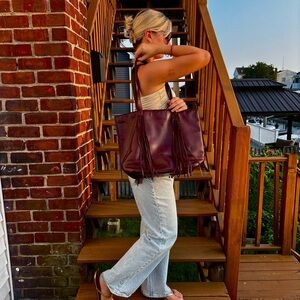 Lucky Brand Genuine Leather Deep Burgundy Tote Bag